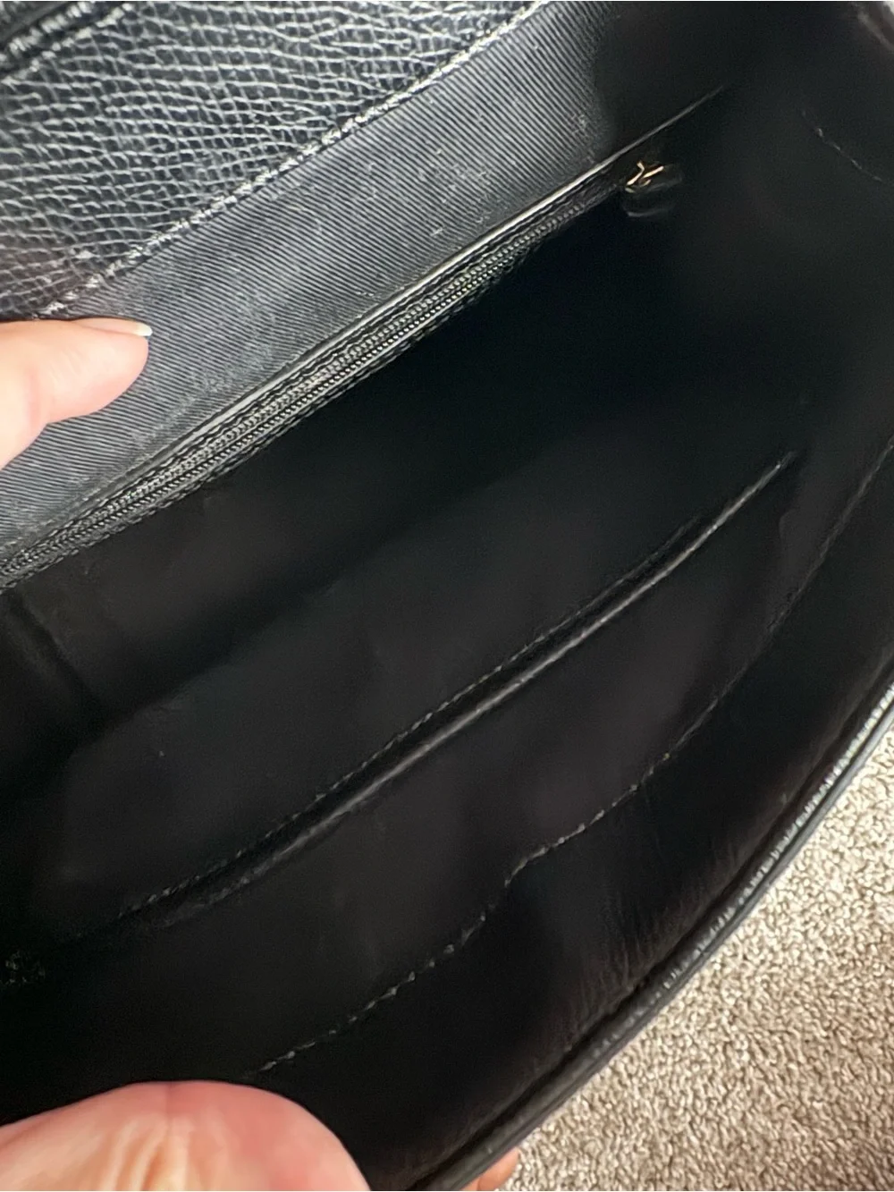 DKNY Black Leather Backpack with Gold Accents